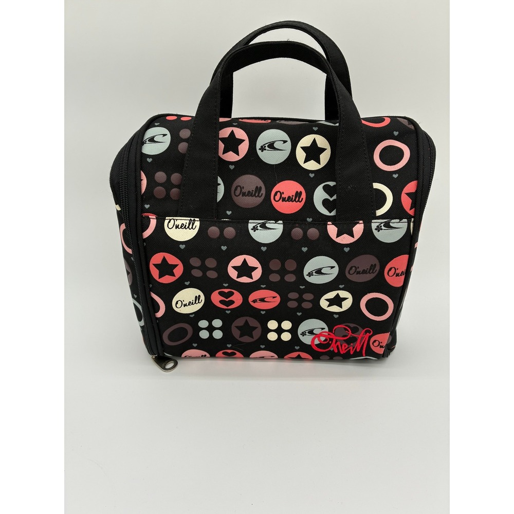 ONeill Vintage Y2K Toiletry Bag Black Multi Color Star Logo Travel Cosmetic Case
